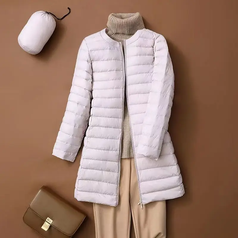 Autumn Winter Women White Duck Down Jacket Female Ultra Light Slim Thin Zipper Warm Feather Long Down Coat Good Quality Parkas