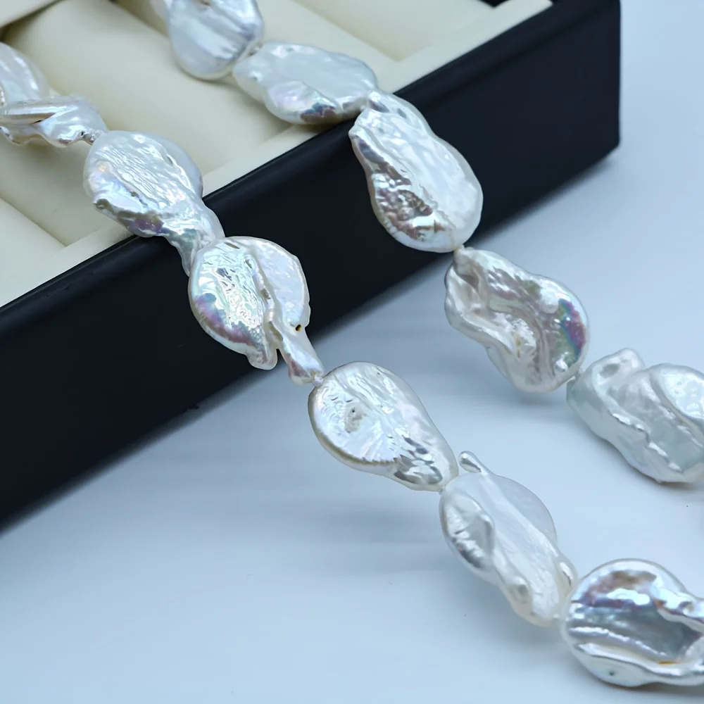 White Baroque Necklace Natural Coin Drop Shape Pearl Necklace Design Exaggerated Women Necklaces Free Shipping Mom Gifts