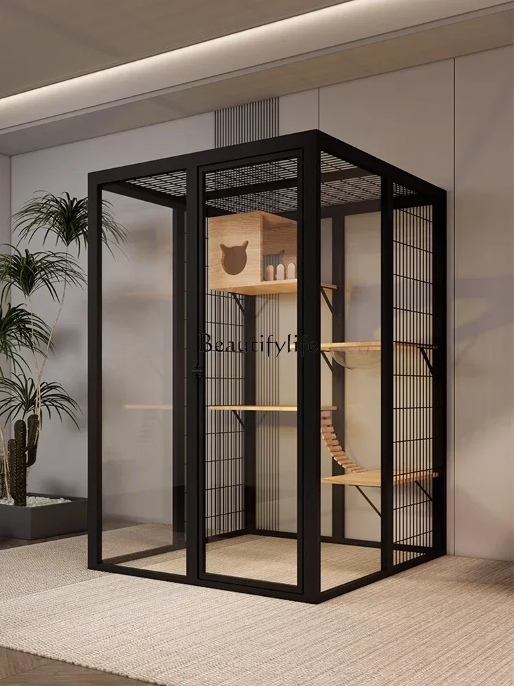 

z.Panoramic Cat Villa Home Cage Solid Wood Large Indoor Luxury Glass Cat Room