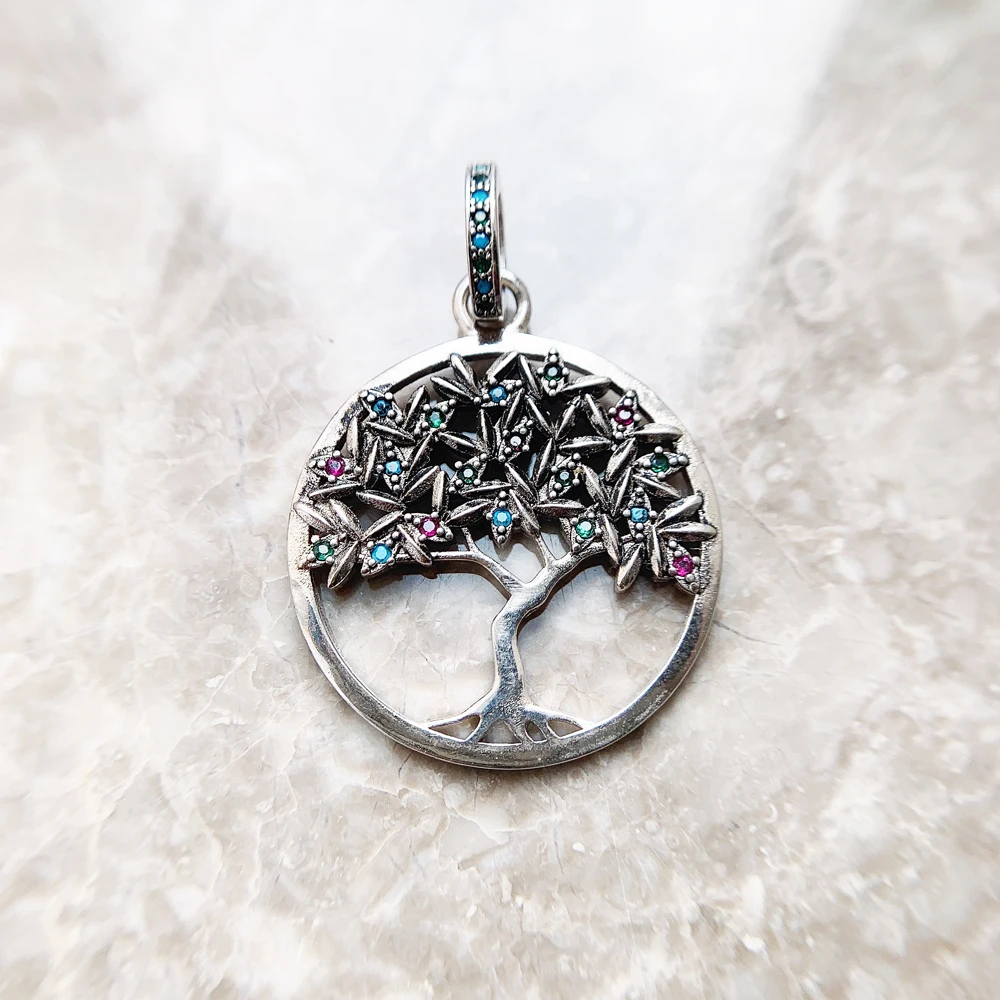 Pendant Colorful Tree,Fine Jewelry Europe 925 Sterling Silver Bohemia Nature Happy Gift For Woman