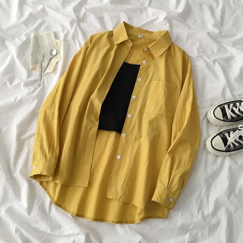 

Рубашки женские однотонные весенние BF шикарные простые крутые унисекс базовый универсальный дизайн корейский стиль S-4XL повседневная уличная одежда в стиле ретро рубашки