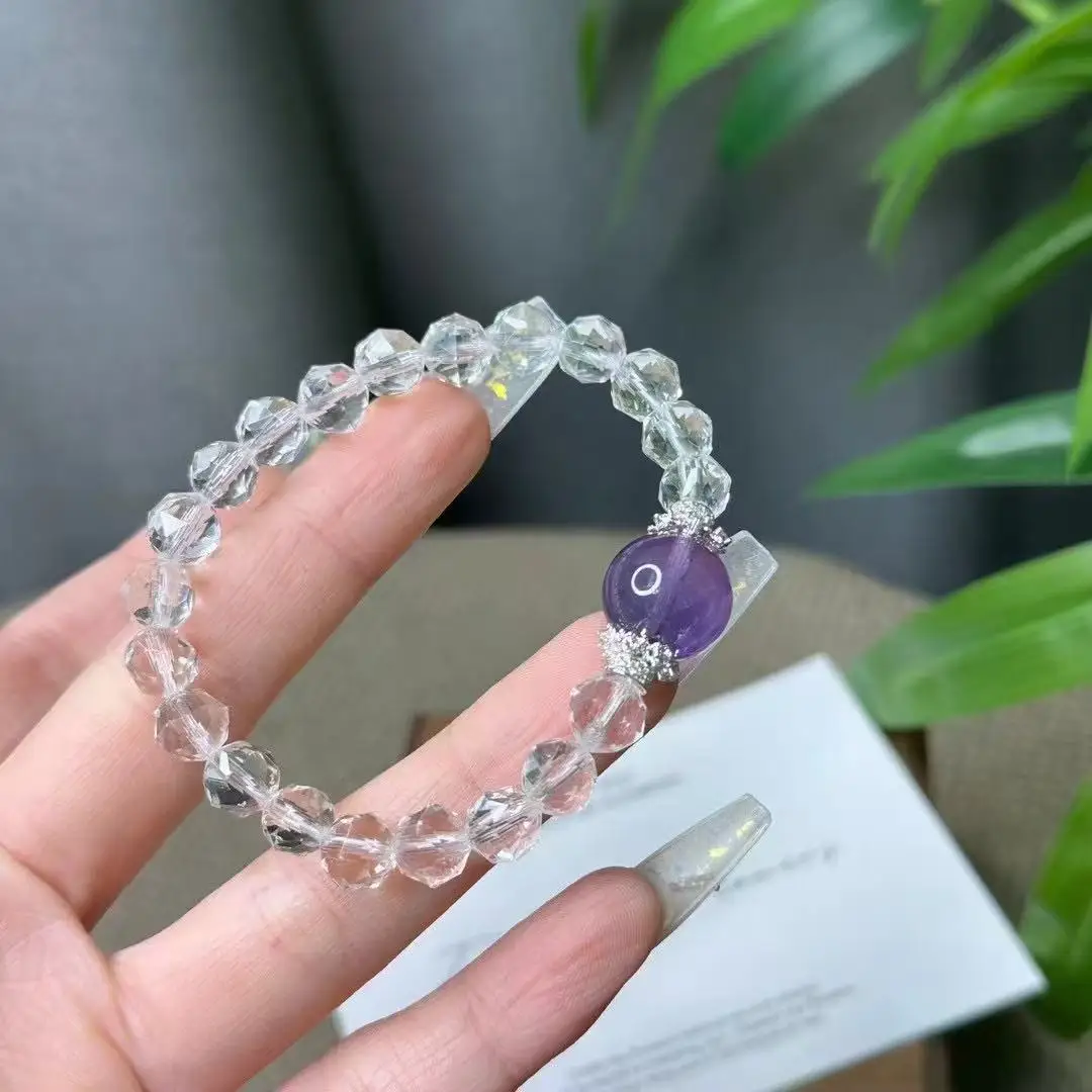 

Natural White Crystal Bracelet, Amethyst Transfer Bead Fashion Light Luxury Women's Bracelet.