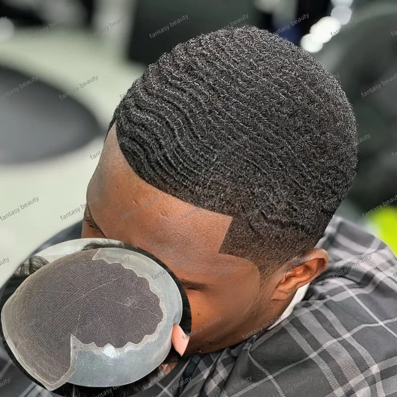 غير مرئية شعري طبيعي تنفس الدانتيل و pu Q6 الرجال الشعر المستعار 8 مللي متر 10 مللي متر 12 مللي متر الأفرو مجعد Men'wig100% باروكة من شعر طبيعي للرجال السود