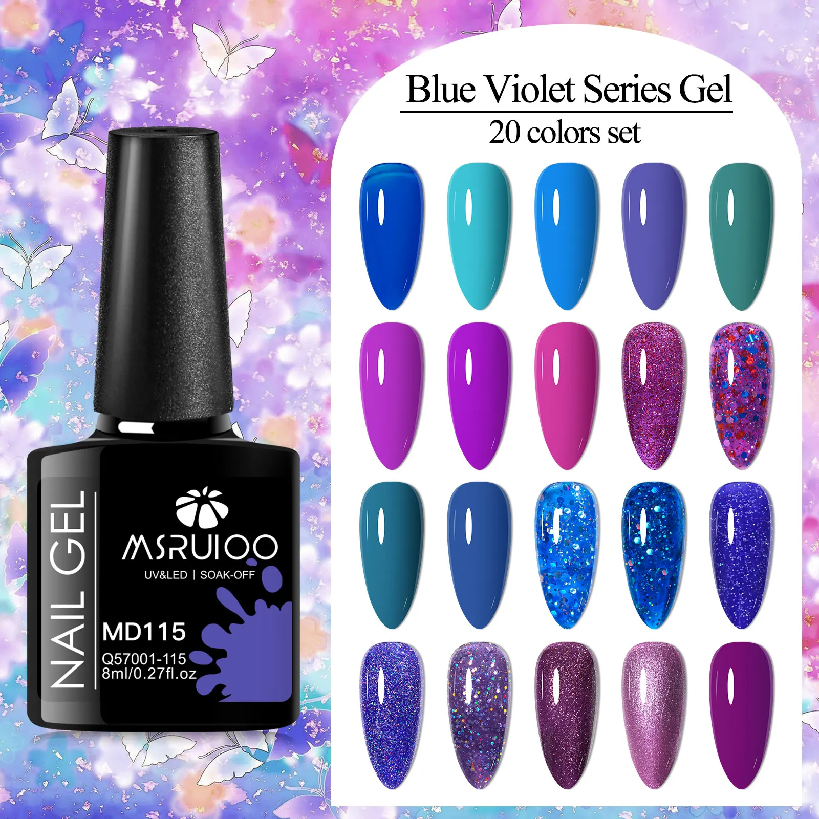 MSRUIOO 8ml Blue Violet Series Gel Nail Polish Semi Permanent Soak Off UV LED Gel Polish for Nail Art Manicure DIY Varnishes