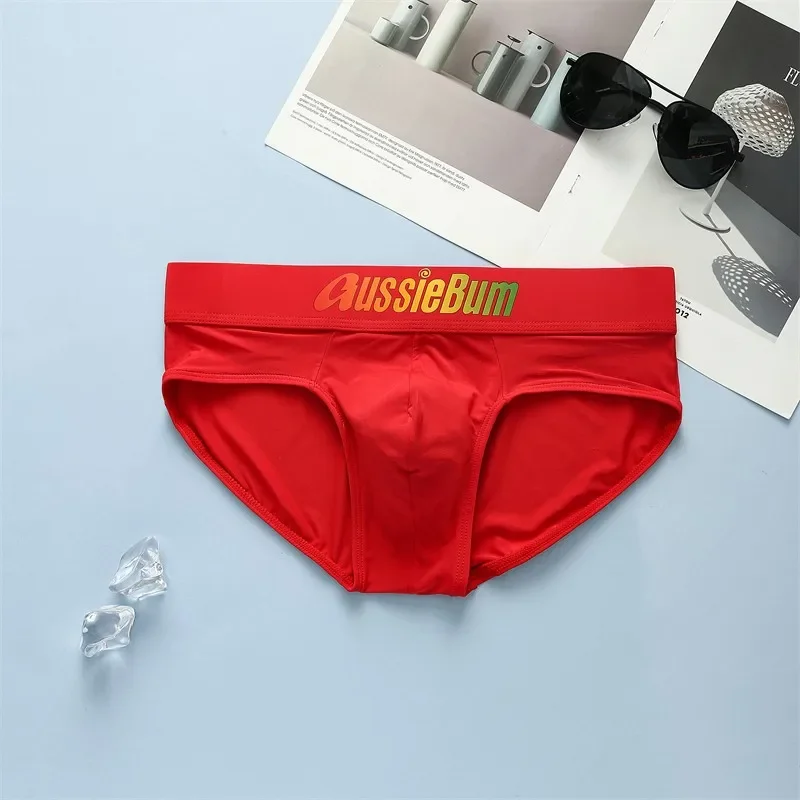 Aussiebum-Calzoncillos de seda de leche para hombre, cintura baja, cinturón elástico de color, bolsa convexa en U cómoda