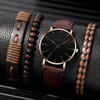 Montres de sport à quartz pour hommes, montre-bracelet d'affaires, bracelet en cuir marron, horloge décontractée, mode de luxe