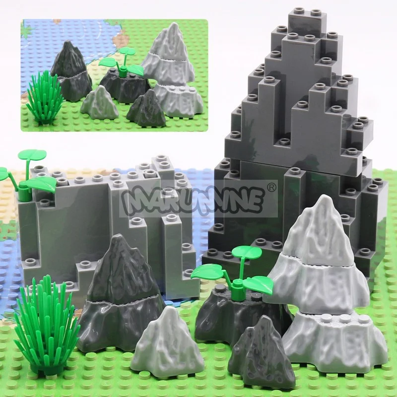 MARUMINE MOC Blocks Moutain Rock Stone Jungle Garden Building Bricks DIY Parts Accessories Compatible with 6083 47847 6082 23996