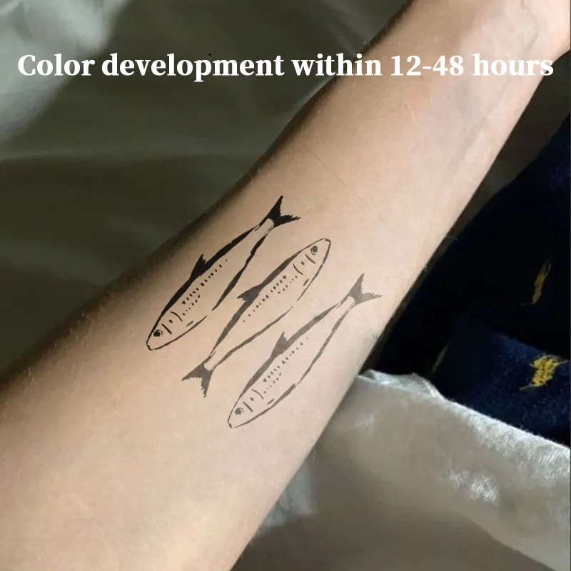 Minimal Hand Drawn Three Small Fish Herbal Juice Tattoo Sticker Waterproof Fake Tattoo Unisex Forearm Fresh Literary Body Decal