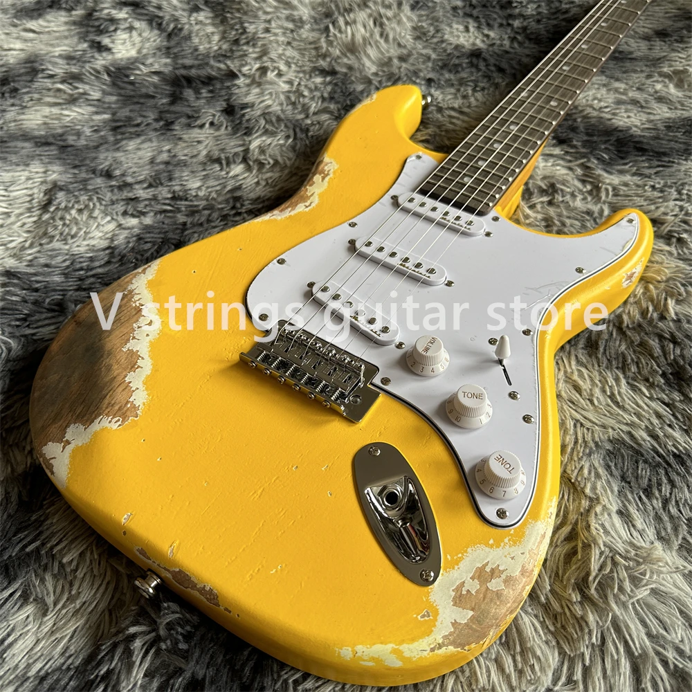 

handed relics yellow aged electric guitar rosewood fretboard hot selling old guitarra chrome hardware shipping quickly