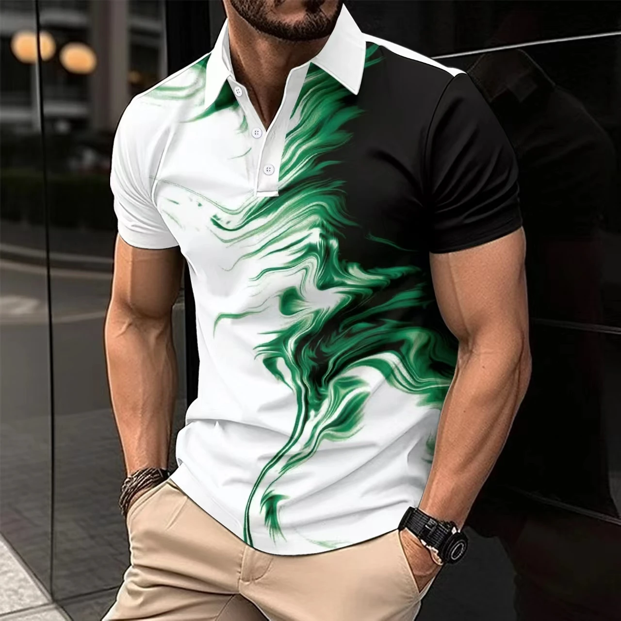 Summer Polo shirt Men's short-sleeved new casual Polo shirt Men's printed polo shirt Fashion lapel top