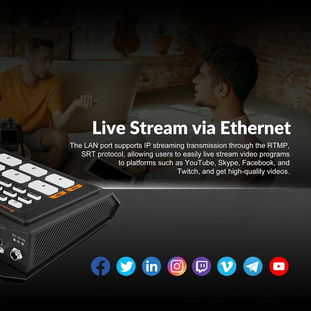 AVMATRIX-Shark H4 HDMI Streaming Video Switcher com Mixer Áudio, Live Video Shooting e Gravação Streaming Streaming, USK e DSK