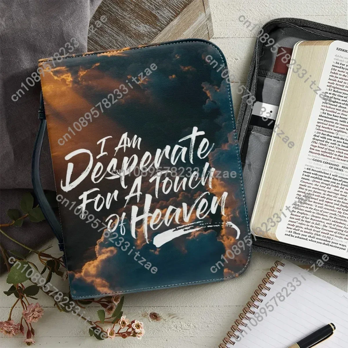 

Bible Verse Print Christian Bags for Women PU Leather Bible Storage Bags Zippered Handle Handbags Portable Bible Carrying Case