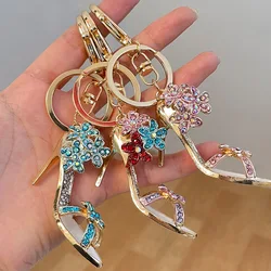 Flower High Heel Shoe Keychain Rhinestone Crystal Purse Car Key Chain Bag Decorative Keyring