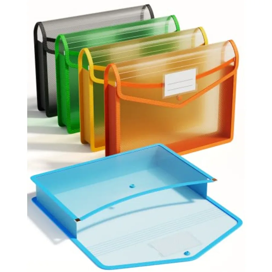 

Plastic Expanding File Folder, Transparent Envelopes with Snap Closure, No Dividers, Large Capacity, Assorted Colors, Fits Lett