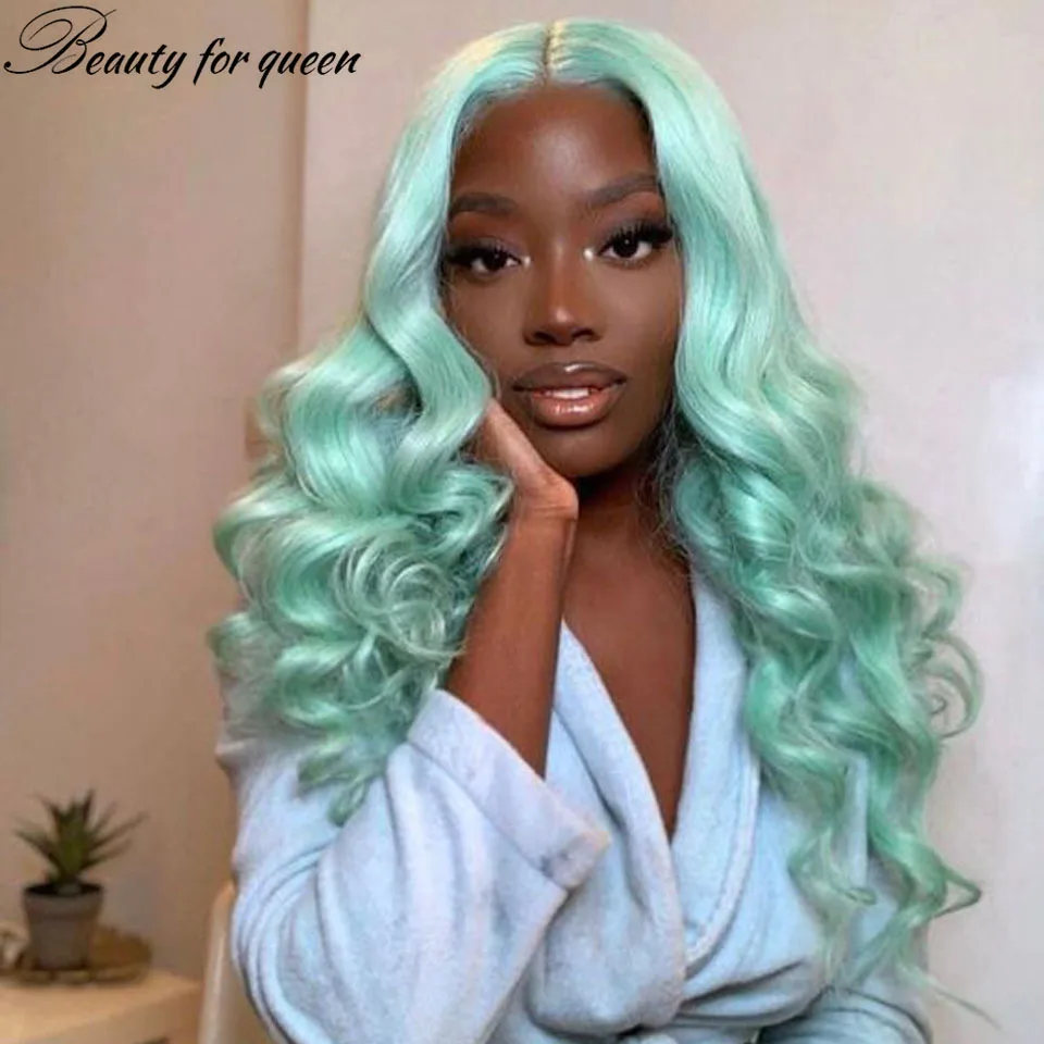 180% Density HD 13x4 Transparent Light Beauty Green Lace Front  Wigs 100% Human Hair Good Quality Glueless Wig Cosplay Women