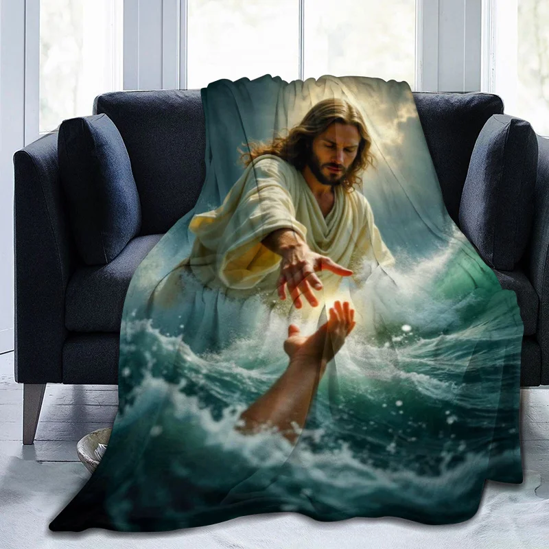 

Фланелевое одеяло God's Redemption Jesus Hand — всесезонное использование для дивана, офиса, кровати, кемпинга и путешествий, идеальный праздничный подарок