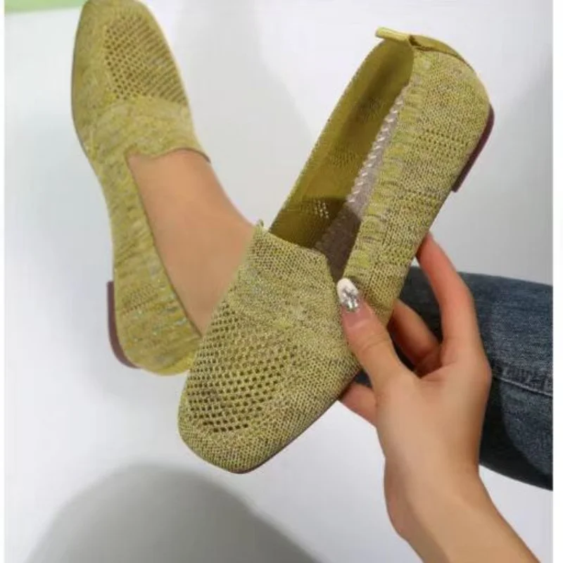 2024 Spring Autumn New Mesh Ballet Flats Women Mesh Breathable Sneakers Women Square Toe Slip on Loafers Size 43 Zapatos Mujer