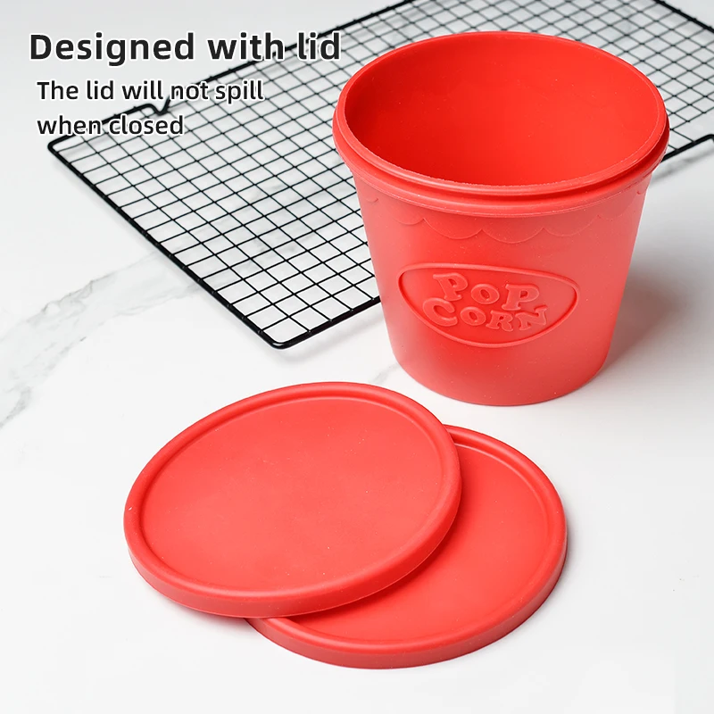 Food grade silicone homemade popcorn bucket with lid, microwave storage box, thickened high-temperature resistant popcorn bowl