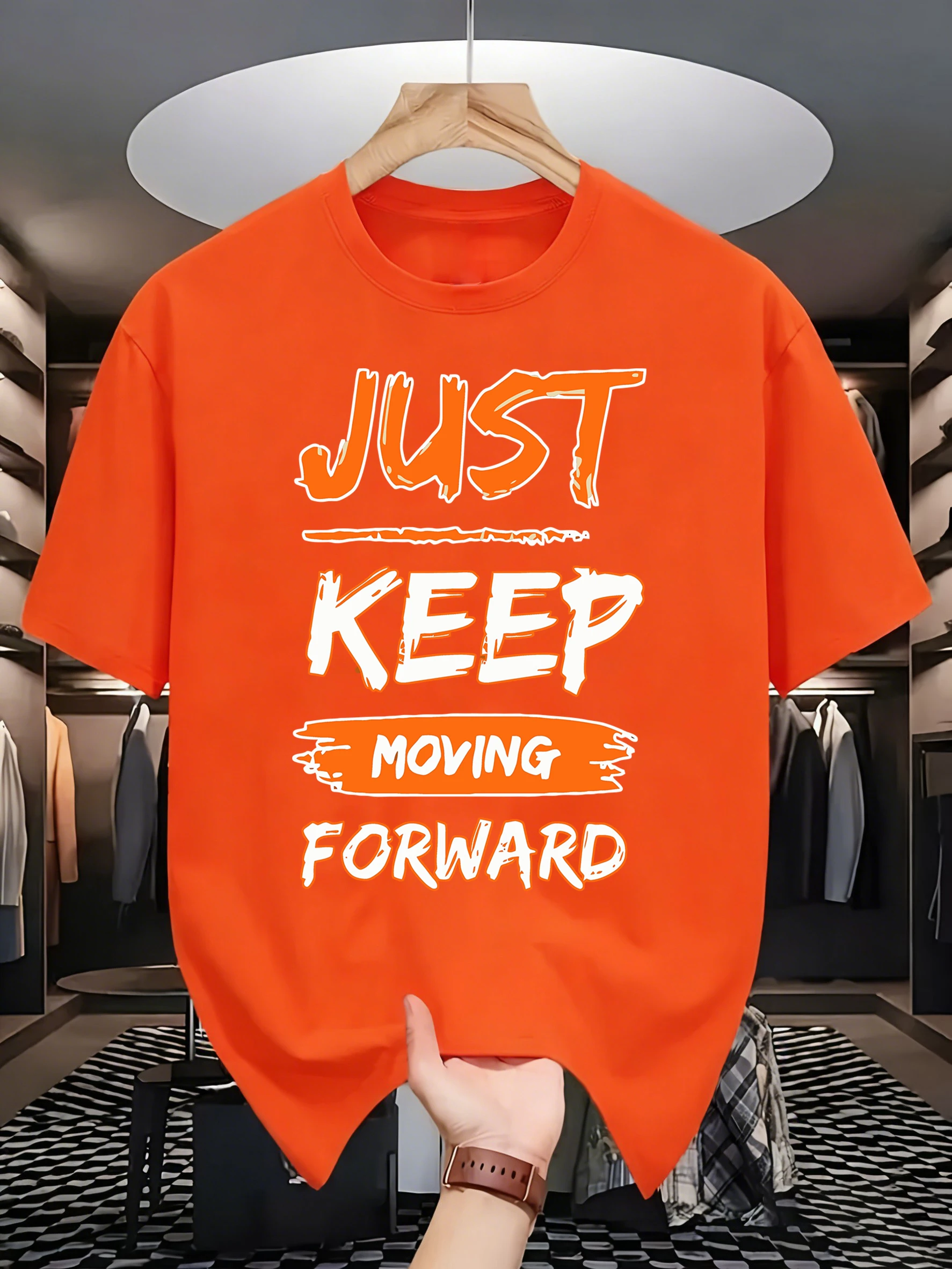 Just Keep Moving Forward Design T-Shirts Men Summer Cotton O-Neck Tee All-Match Casual Top Loose Fashion Man Retro Clothing