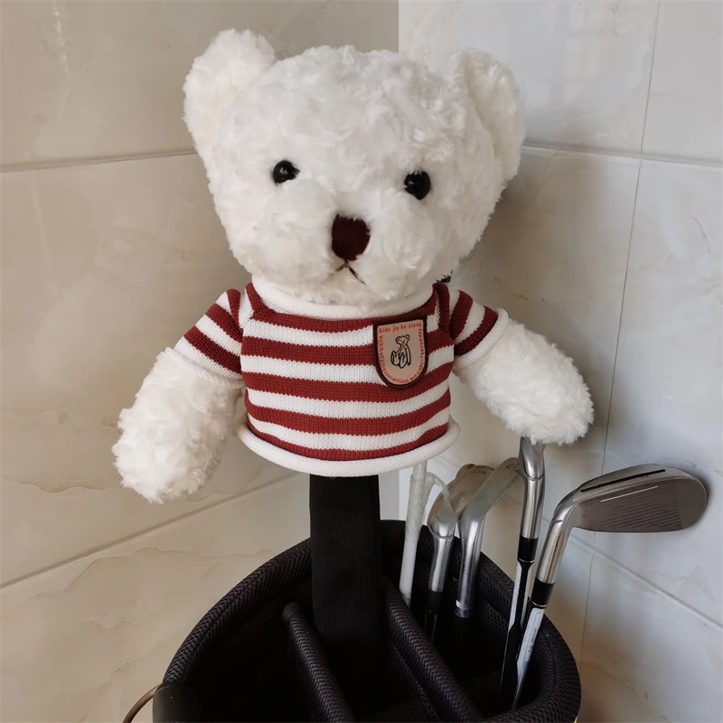 White Teddy Bear Golf Wood Head Covers For Driver Fairway Hybrid Club Headcovers Plush Protector