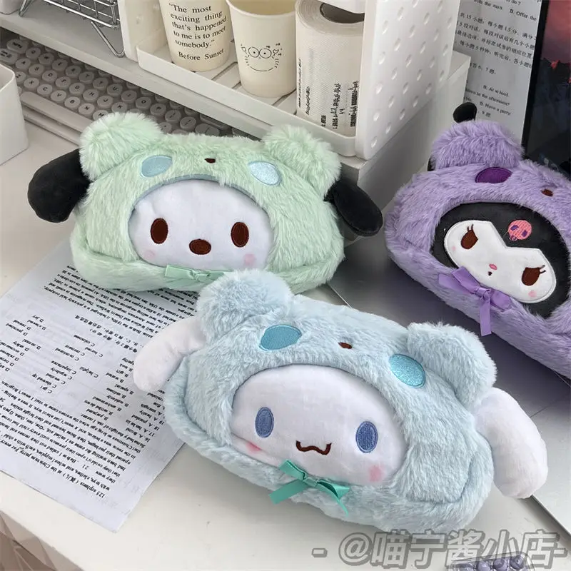 Sanio Hello Kitty Kuromi My Melody Plush Cinnamoroll Stationery Stuffed Pencil Case Cartoon Stationery Box Girl Makeup Bag