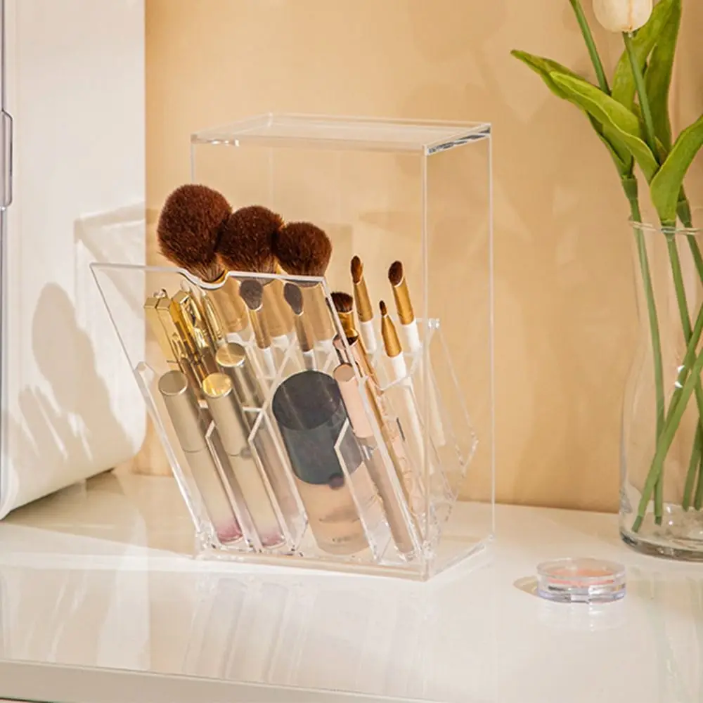 

Transparent Makeup Display Rack with Lid Portable Makeup Brushes Holder 17 Slots Flip-Top Cosmetics Tools Organizer Bathroom