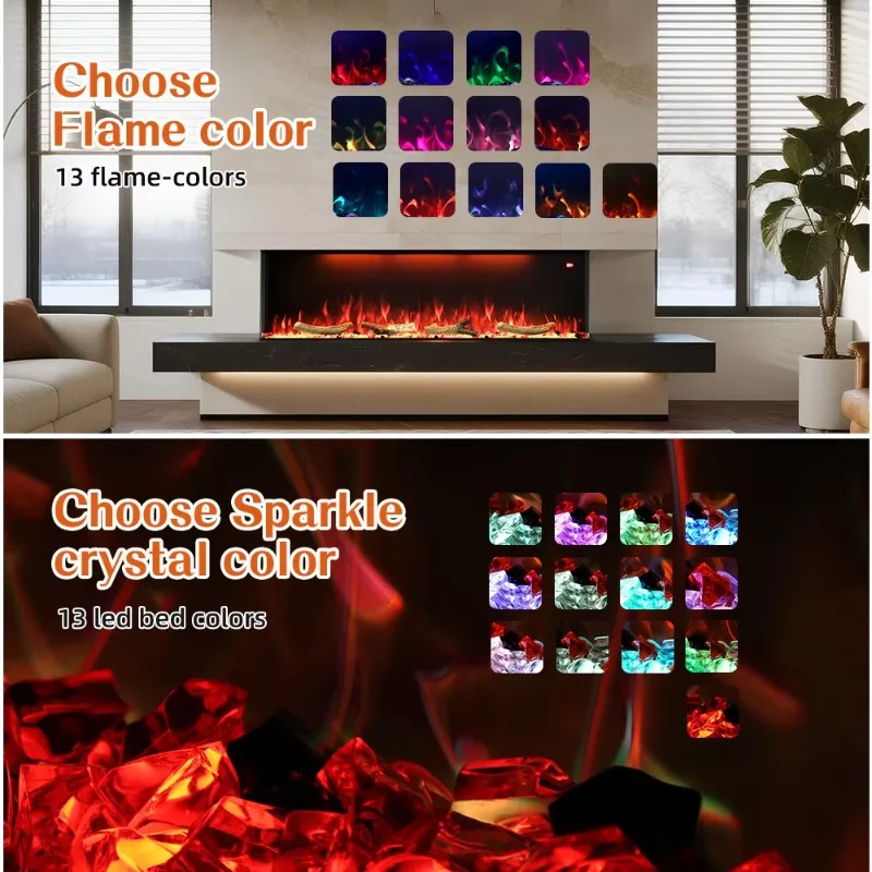 Modern Style 3 Sided Electric Fireplace Smart Control Tempered Glass 400 SQ FT Heating Class Energy Efficiency Built-In Heater