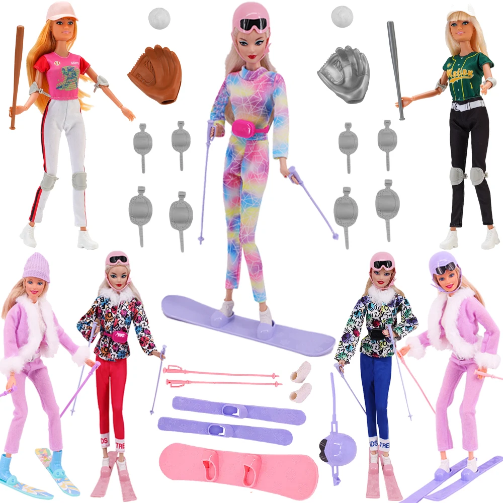 Doll Clothes Pop Winter Ski Clothes Hat Clothing For Barbiees&BJD Doll Sport Ski Set Accessories Ski Board Ski Pole Girl's Toys