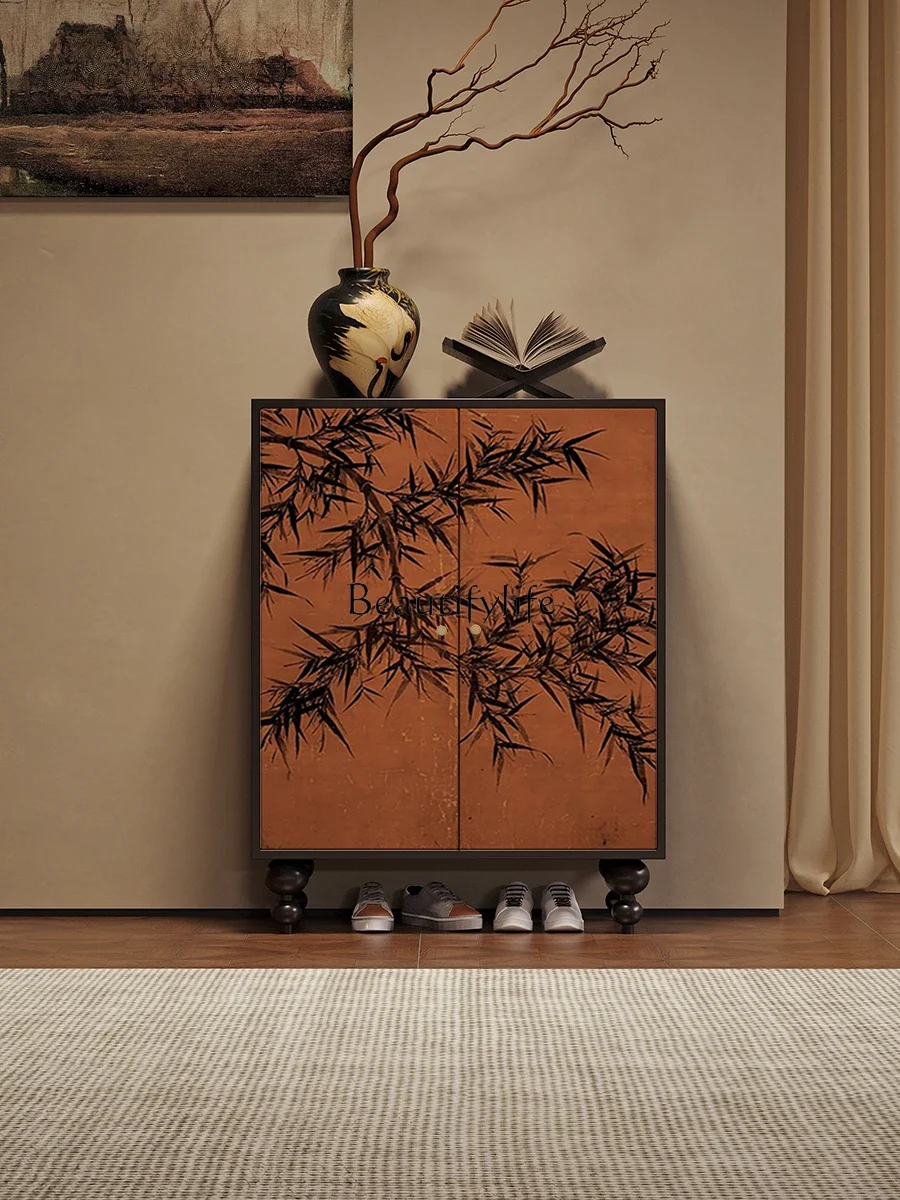 French Chinese style entrance cabinet, living room against the wall, double door side cabinet