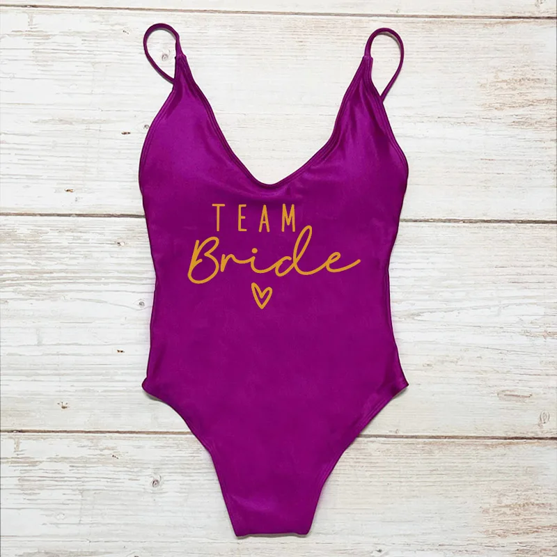 Team Bride Heart Print Swimming suit for women One Piece Bathing Suit Women Swimsuit Bachelor Party Bikini Swimwear Beachwear