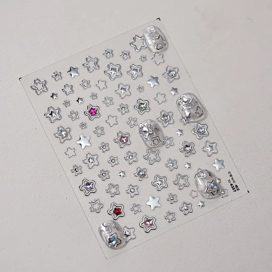 1Pc 5D Y2K Argento Hollow Serie Star Cuore Nail Art Sticker Colore lucido Cristallo Manicure Decalcomania FAI DA TE Rilievo Pentagramma Nail Slider