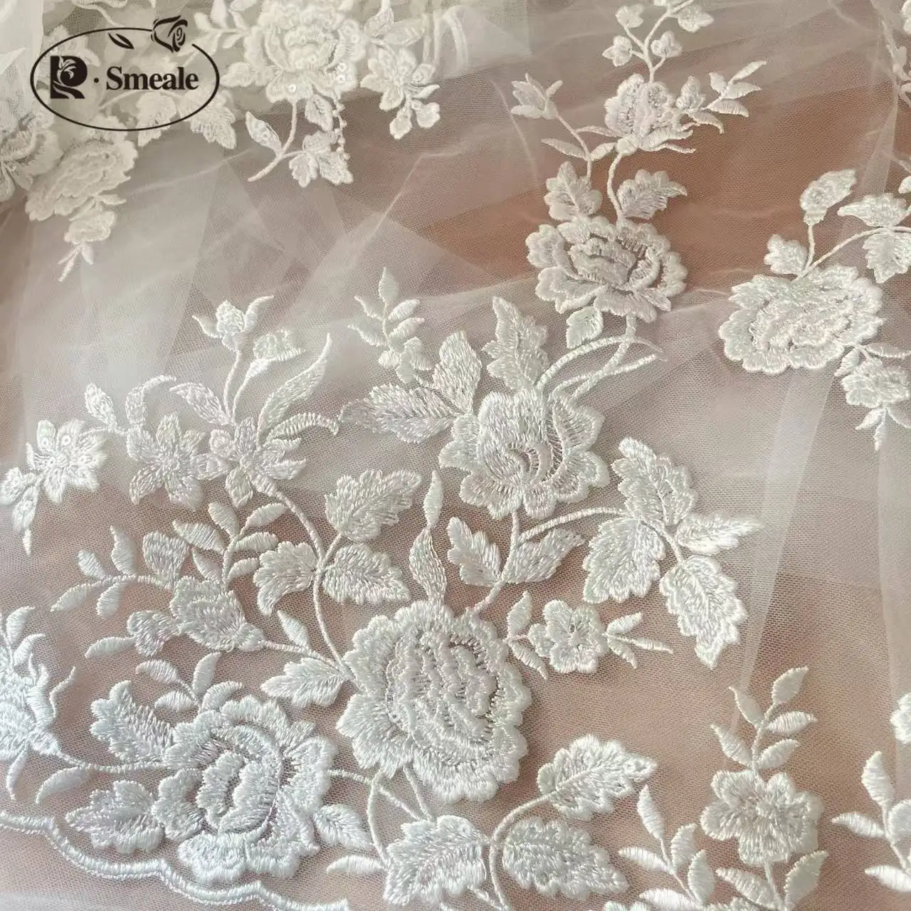 Französischer bestickter Spitzenstoff, schöne Blume, romantische Hochzeitspailletten, DIY-Kleid, RS2508172 – Detail 6