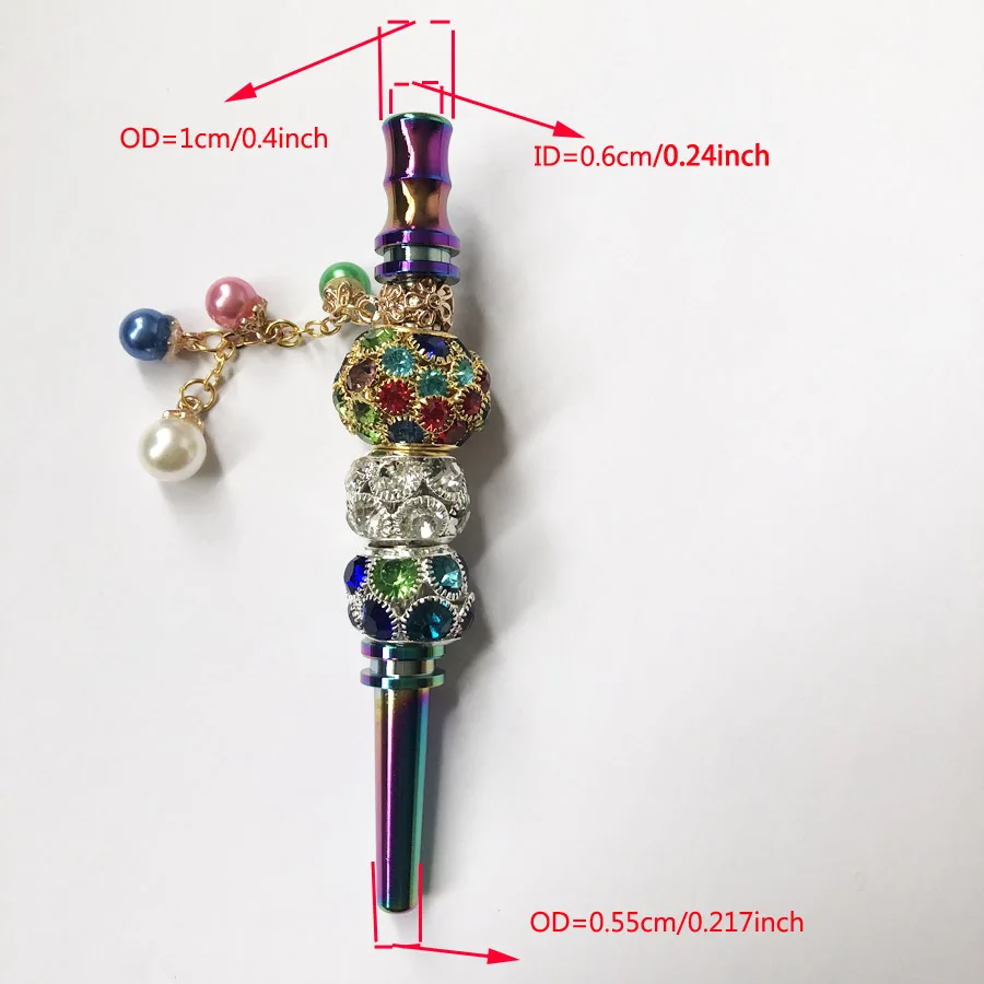 Luxury Bling Zinc Alloy Rainbow Rod Blunt Holder Handmade Metal Hookah Mouthpiece Mouth Tip with Rhinestones Jewelry