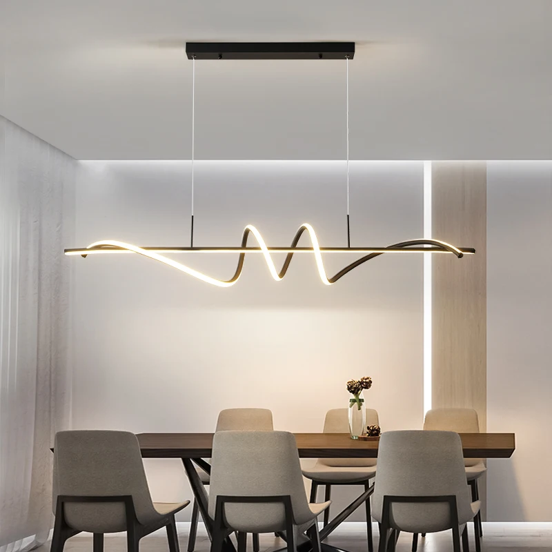 Modern Long Led Pendant Light for Restaurant Dining Room Table Bar Kitchen Island Dimming Led Simple Line Chandelier 100cm 120cm