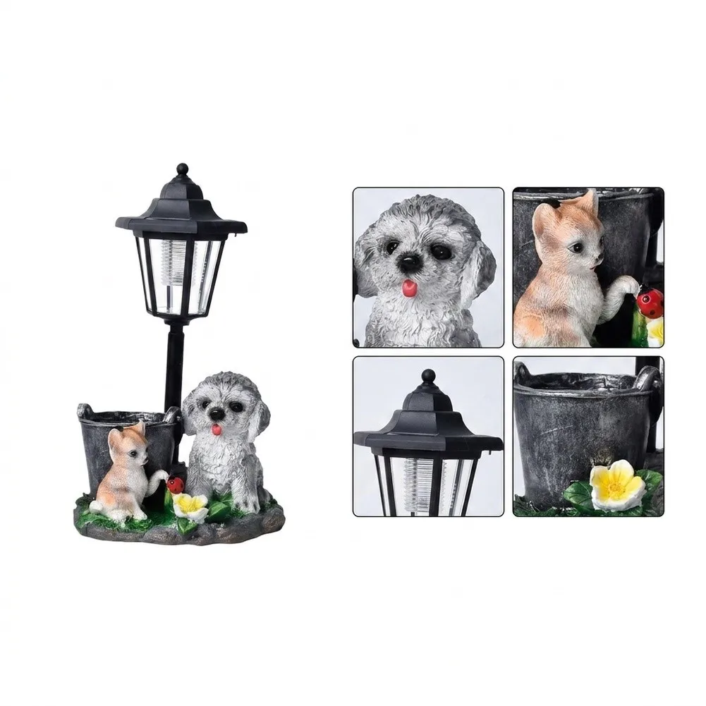 Resin Animal for Solar for Garden Light for puppy Cat Cow Statue 19x20x31.5cm Gray Outdoor Decor Lamp with 8 10 Hours Glow
