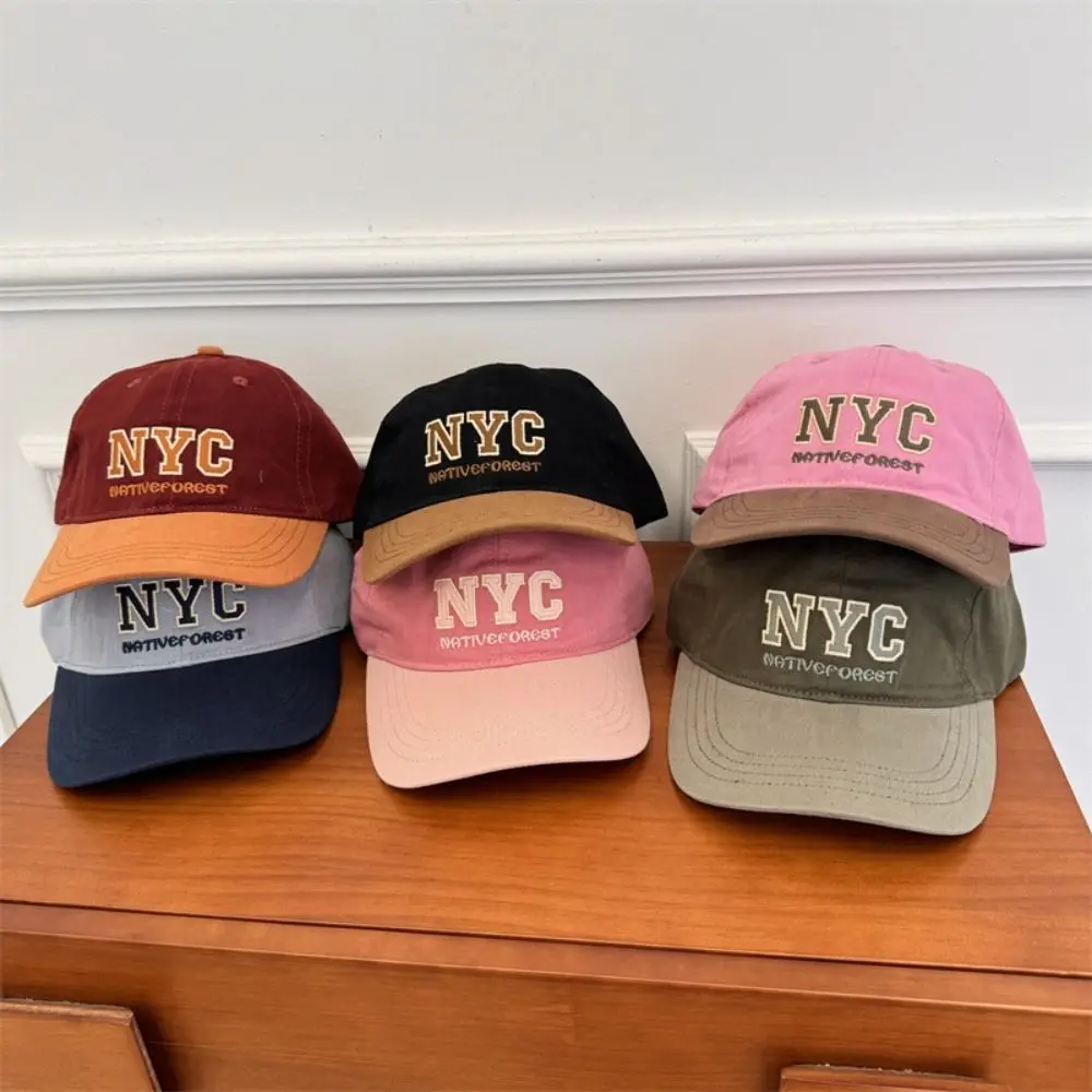 

Cotton Sports Baseball Cap Letters Patchwork Color Vintage Duck Tongue Cap Sun Protection Adjustable