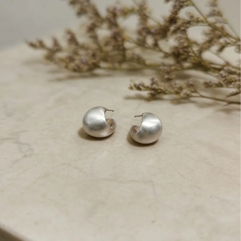 Korean Sweet Cool Niche Brushed Matte Stud Earrings, Metal Minimalist Curved Bean Earrings, Senior Sense Fashion Jewelry