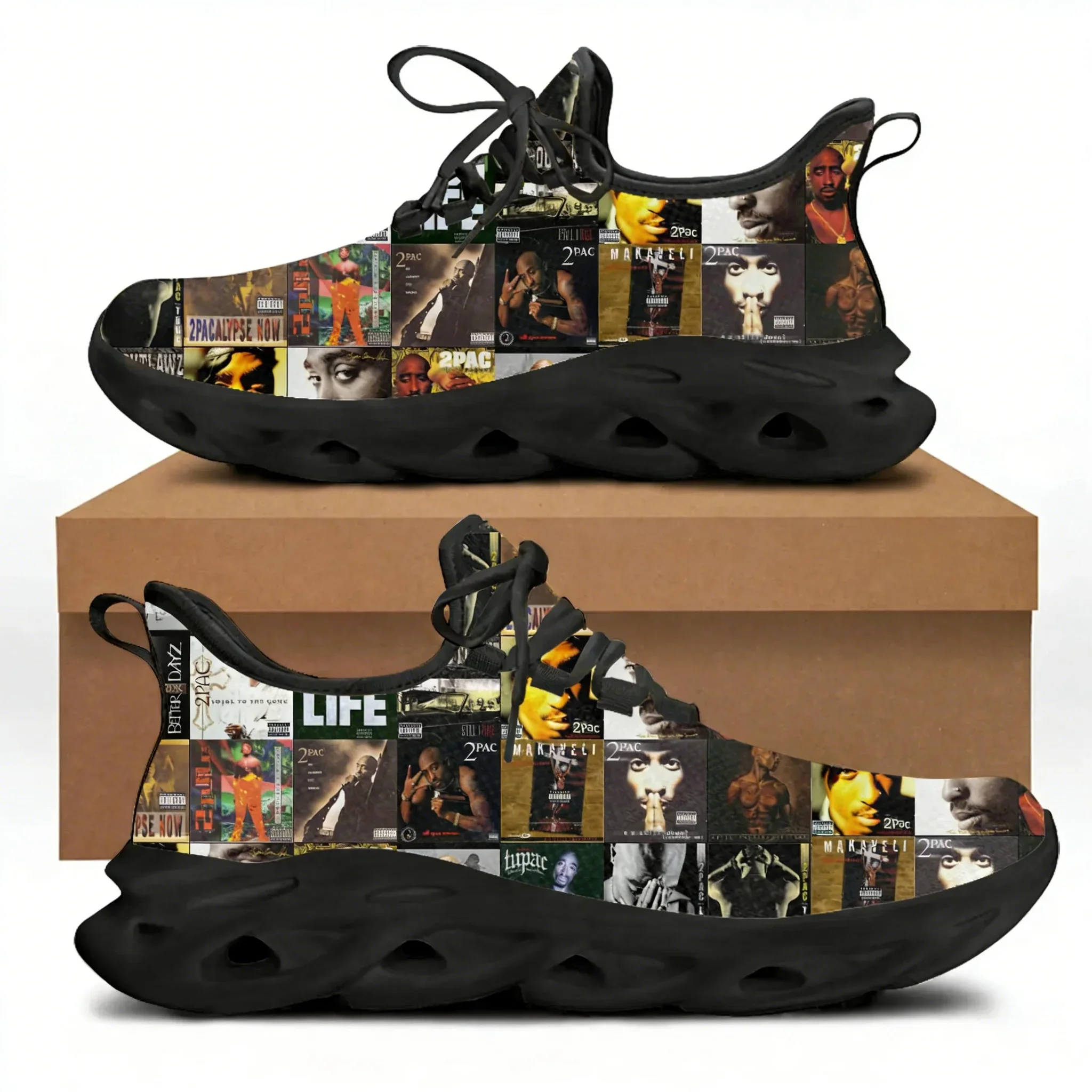 Tupac Rapper 2Pac Flats Sneakers Hip hop Singer Mens Womens Sports Running Shoes Sneaker Lace Footwear Tailor-made Shoe Balck