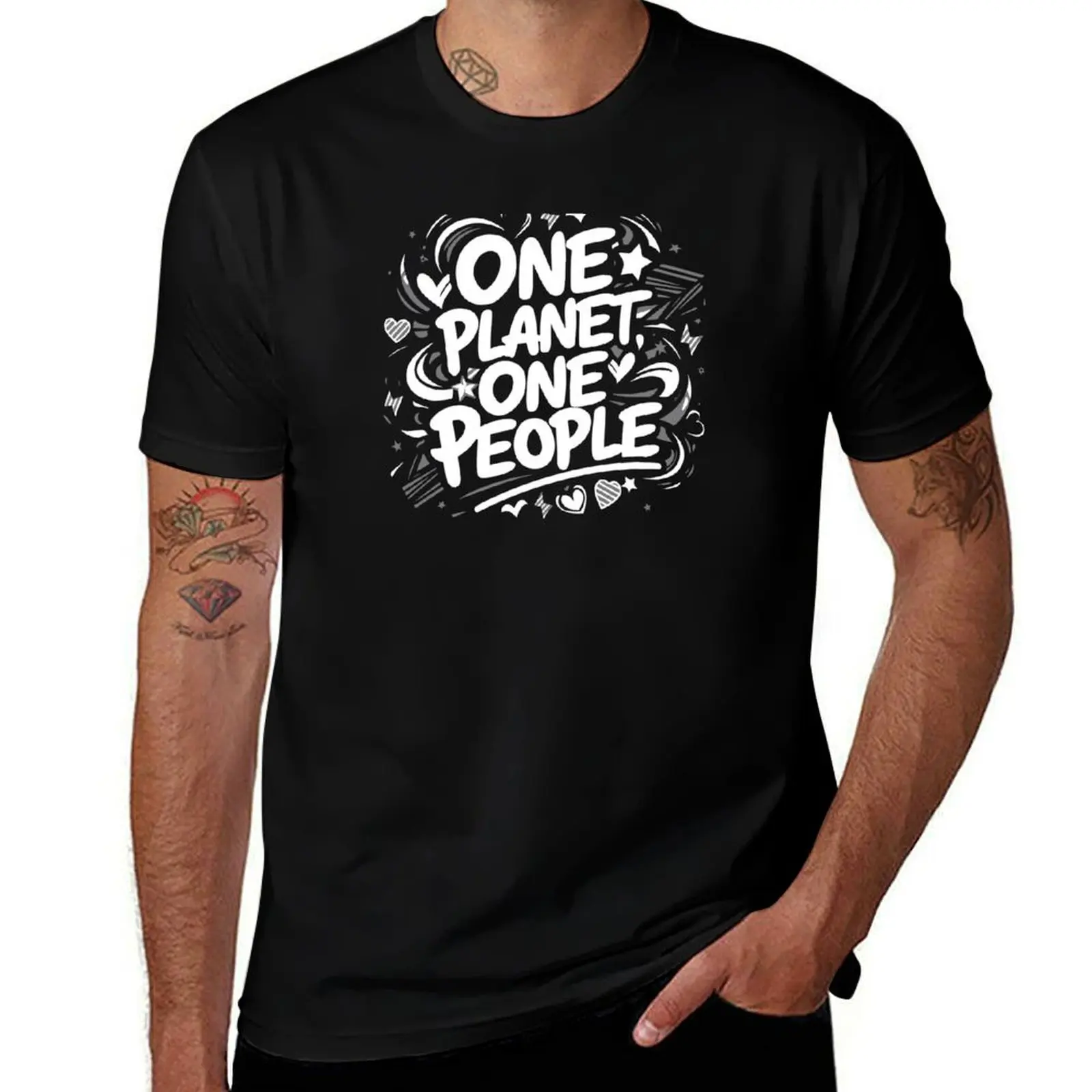 

One Planet, One People - mankind is one family T-Shirt t shirts for man cotton soft t shirts for man graphic funny