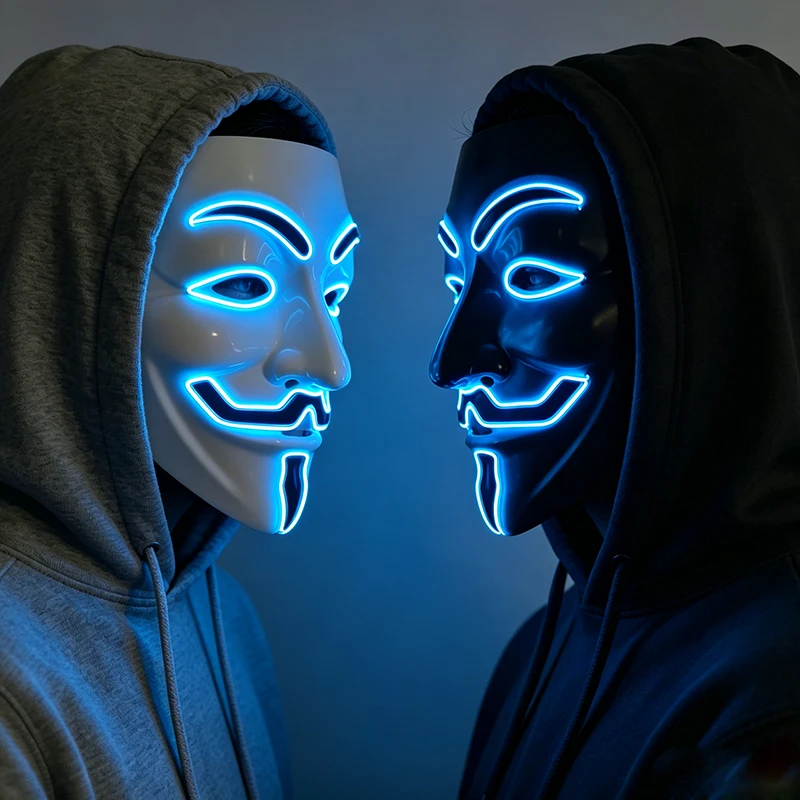 Cool V for Vendetta LED Light Up Mask More Colors For Choice Neon Glowing Hacker Mask for Halloween Cosplay Party