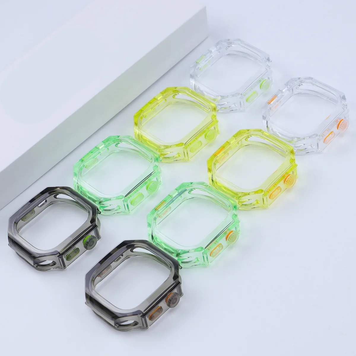 Luxury Octagon Dual Color Clear Armor Case For Apple Watch Ultra Ultra2 49mm TPU Bumper Transparent Frame Shockproof Cover