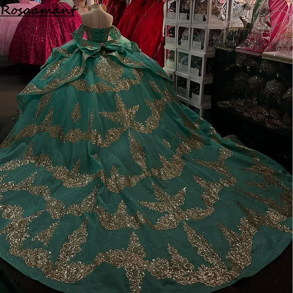 Sexy Ball Gown Mint Green Quinceanera Dress Lace Appliqued Beaded Corset Girls Birthday Dress Vestidos De 15 Años Bow image 2