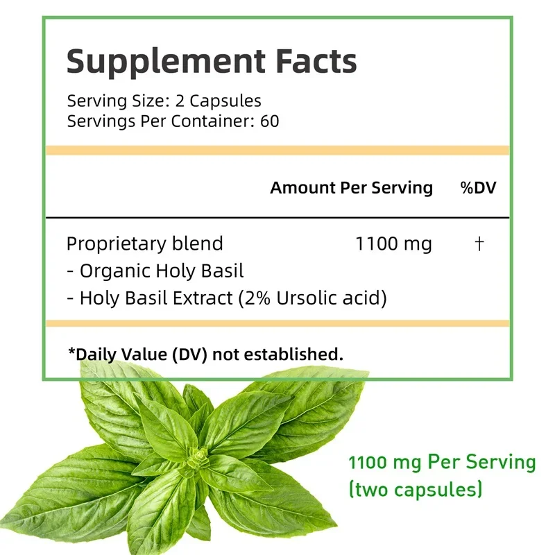 Holy Basil Capsules - Enhance Immunity, Relieve Stress, Relax The Body and Mind, Improve Vitality and Energy Levels