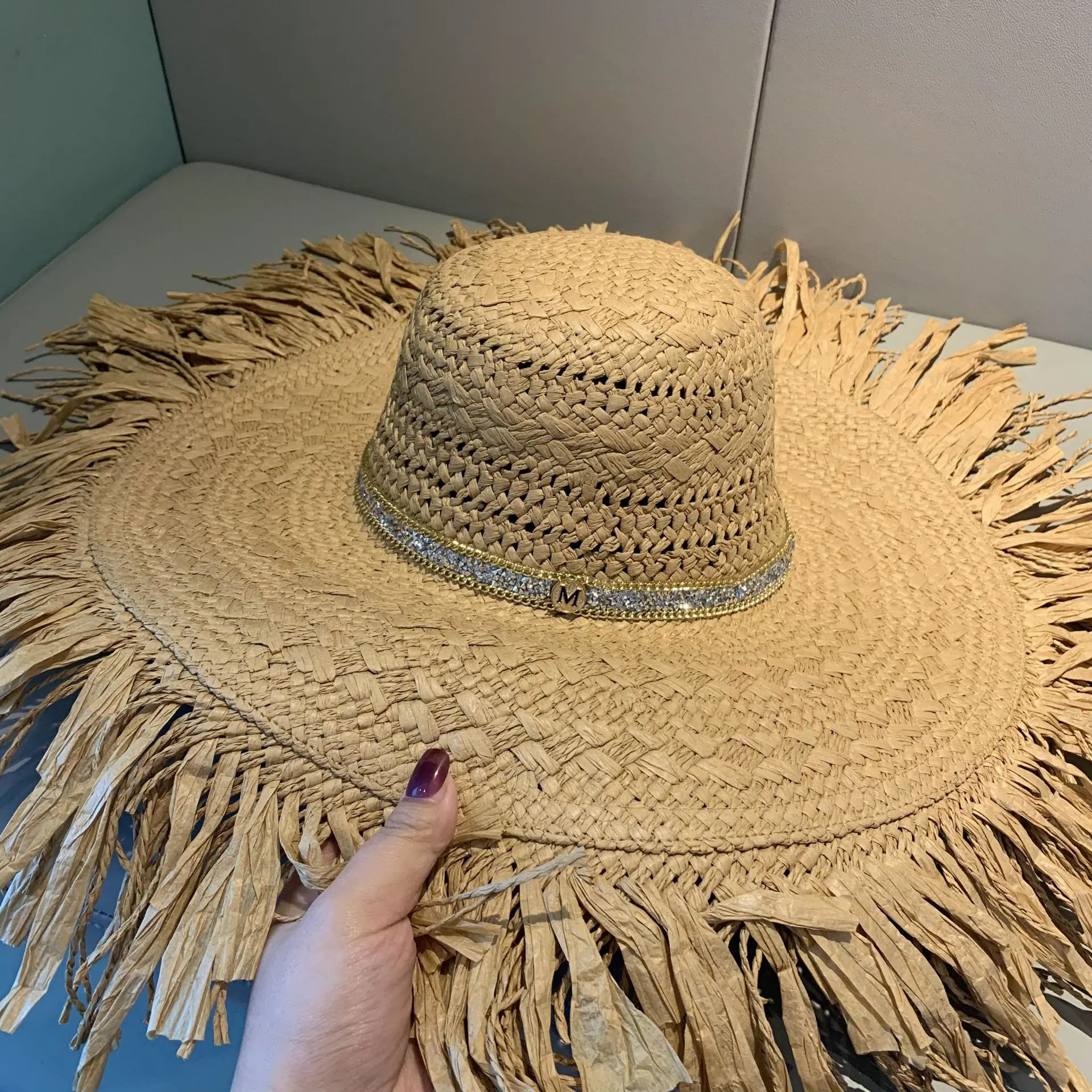 2023 Handmade Women Men Straw Sun Hats Large Wide Brim Gilrs High Quality Natural Panama Summer Beach Straw Sun Caps For Holiday