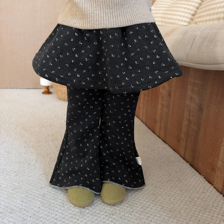 Girl Korean Style Western Style Dress Pants Fashionable Floral 2026 Winter New Style with Plush Warm Micro Pull Pants