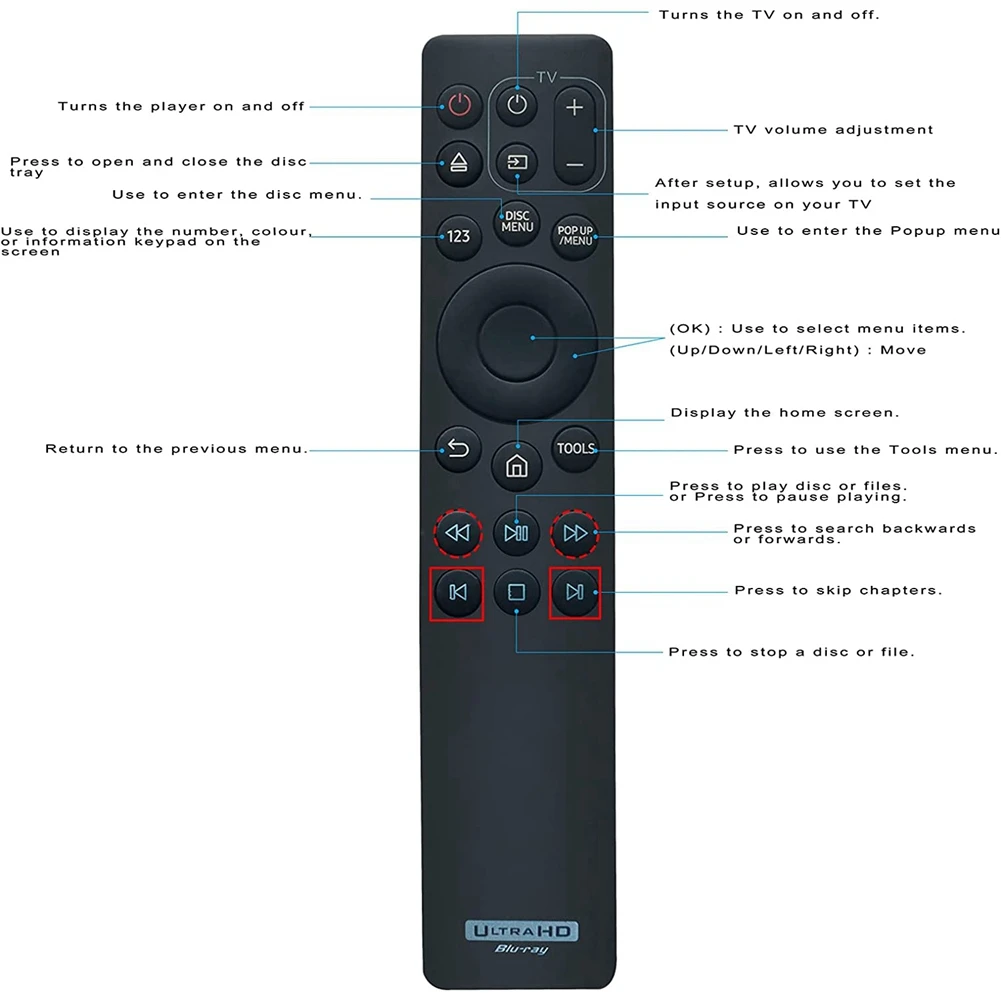 BFYL-AK59-00180A Pengganti Remote Control untuk Samsung- Streaming Pemutar Blu-ray 4K UHD Sistem Home Theater Ultra HD