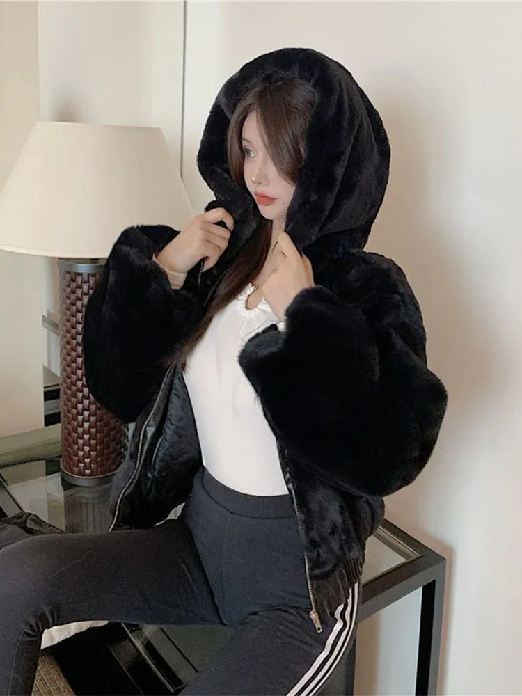 المرأة فو الأرنب الفراء اصطف مقنعين ort Jaet الشتاء Thiened تخفيف Sle حجم صغير ودية تنوعا رقيق أعلى