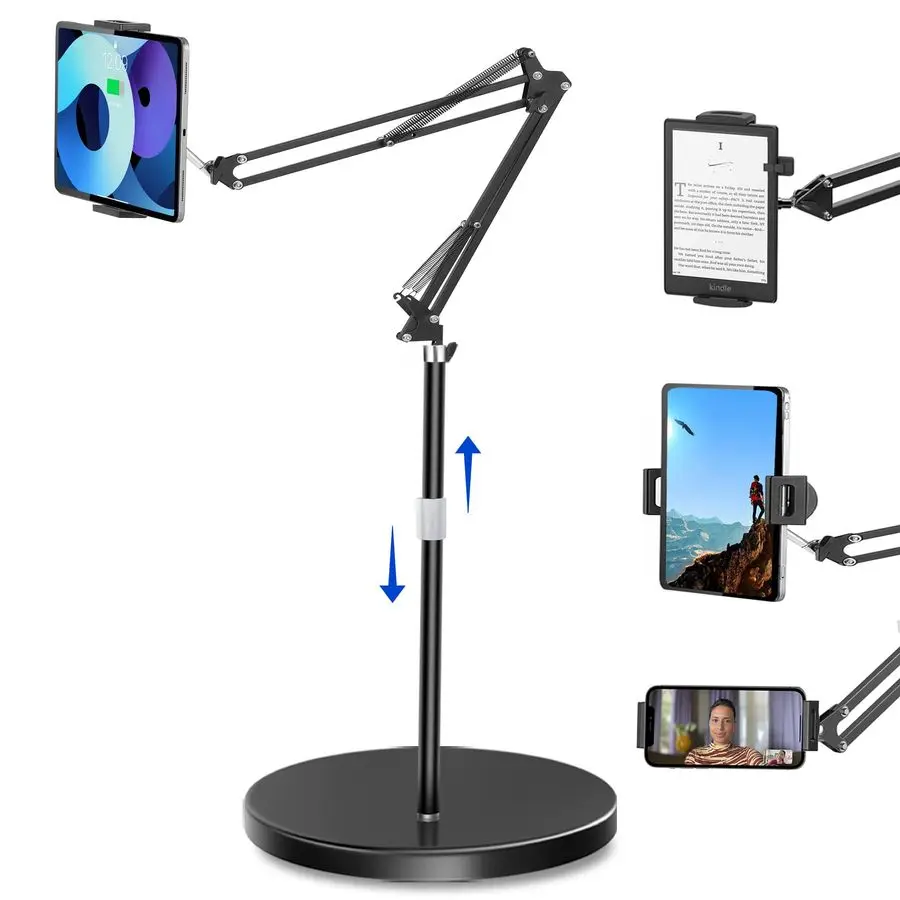

Tablet Floor Stand with 12lb Stable Base Overhead Bed Ipad Phone Holder Mount with Adjustable Height Stretchable Arm for 4.513in