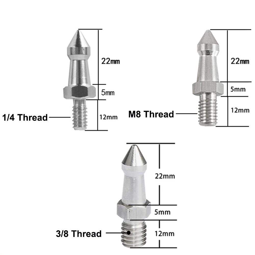 Stainless Steel 3/8 1/4 M8 CameraTripod Spikes Replacement Part Foot Screw for Gitzo Benro Monopod Tripod