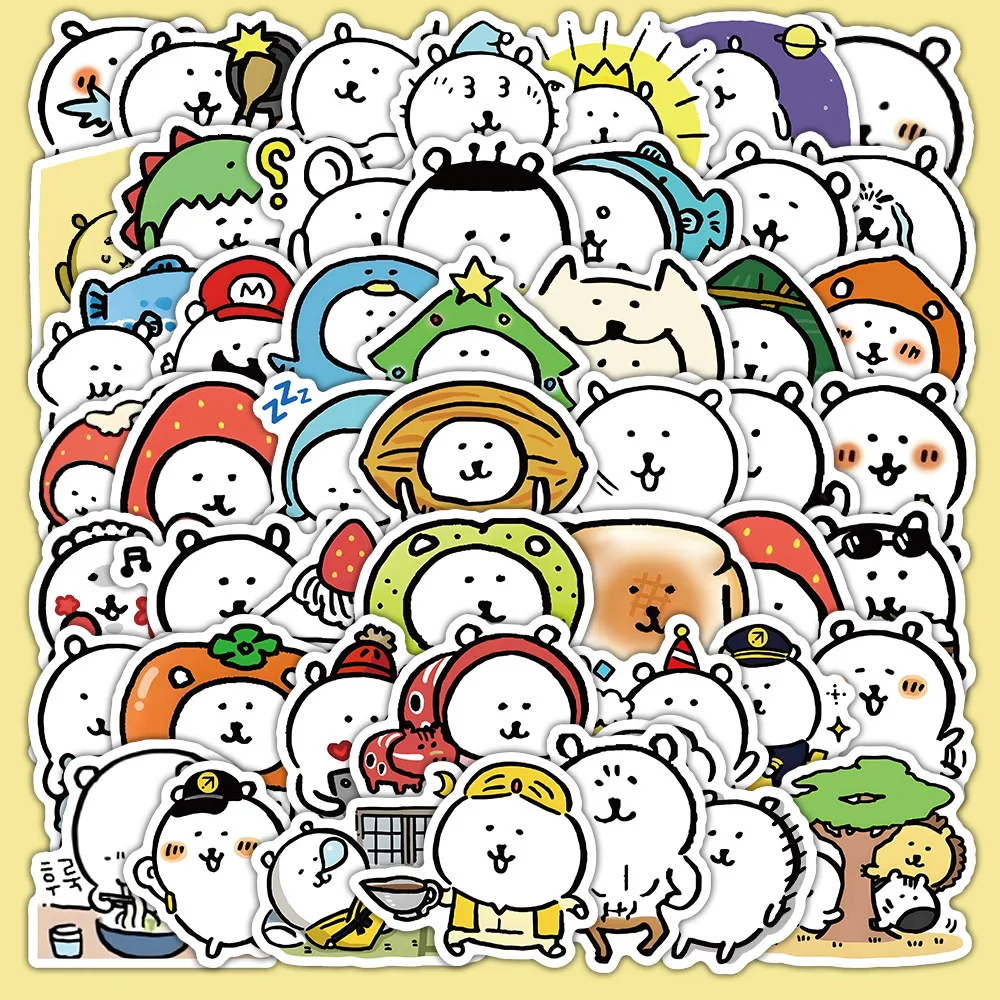 

60 новых белых милых мультяшных стикеров с медведями для декора, креативные наклейки для кружек, столов, ноутбуков, водонепроницаемые стикеры для блокнотов